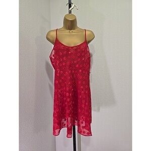 Cherry Red Sheer Chemise Dress Womens Plus 2x Polka Dot Lingerie Boudoir Sleep